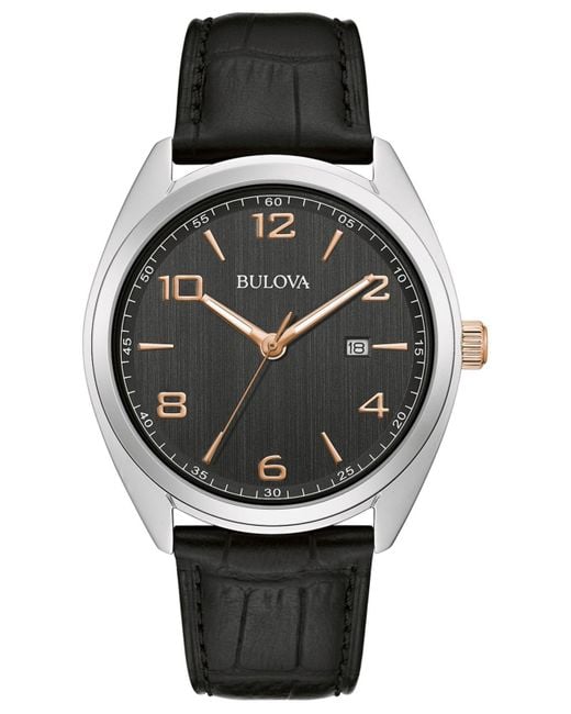 Bulova Black Leather Strap Watch 42mm for Men - Lyst