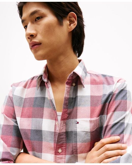 Tommy Hilfiger Red Regular-fit Corduroy Check Shirt for men