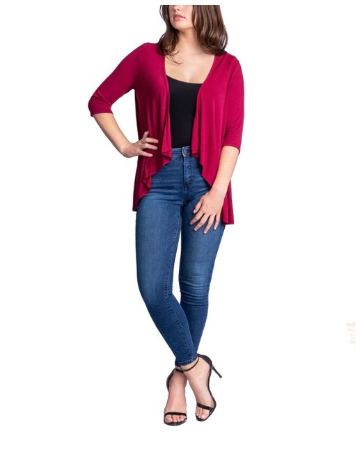 24seven Comfort Apparel Red Open Front Elbow Length Sleeve Cardigan Sweater