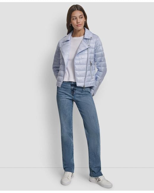 DKNY Women's Blue Lightweight Zip-front Puffer Jacket