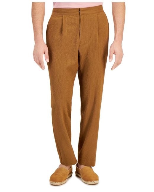 Alfani Brown Classic-fit Textured Seersucker Suit Pants for men