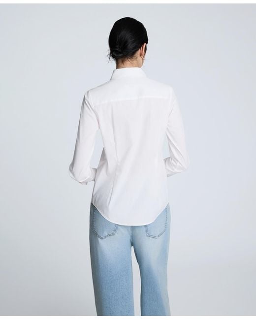Kenneth Cole White Solid Poplin Button Front Shirt