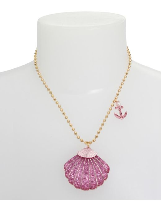 Betsey Johnson Pink Faux Stone Seashell Pendant Necklace