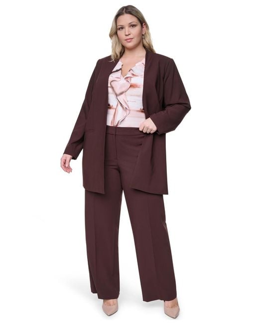 Calvin Klein Purple Plus Size Collarless Open-front Rollback-cuff Jacket