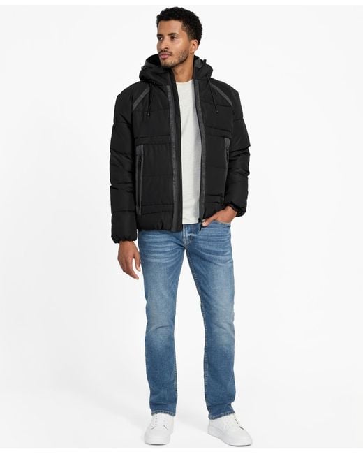 Guess Black Hooded Ripstop Puffer Jacket for men