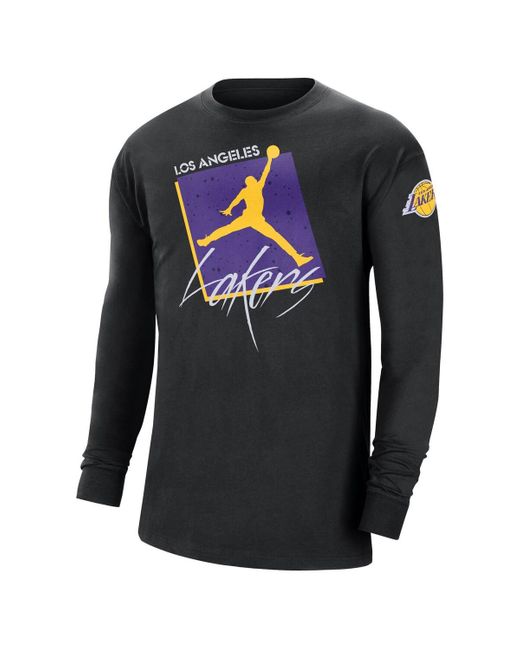 Nike Black Distressed Los Angeles Lakers Courtside Max 90 Vintage-like Wash Statement Edition Long Sleeve T-shirt for men
