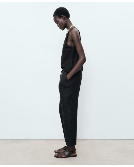 Mango Black Drawstring Linen Pants