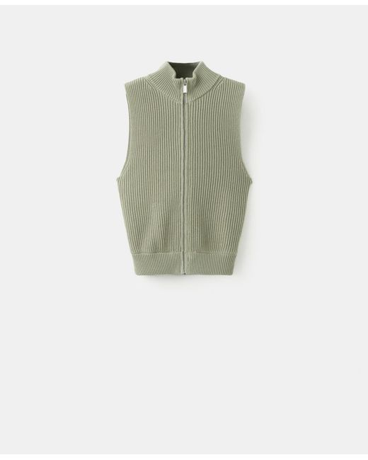 Mango Natural Zip Ribbed Knitted Top