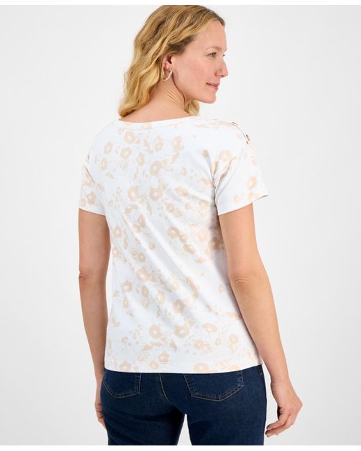 Style & Co. White Pima Cotton Button-shoulder Top