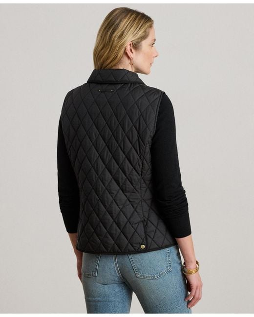 新品　Ralph Laurenクレストパッチ ダイヤモンドキルティングベスト Ralph Lauren Crest Patch Diamond Quilted Vest in Black | Lyst