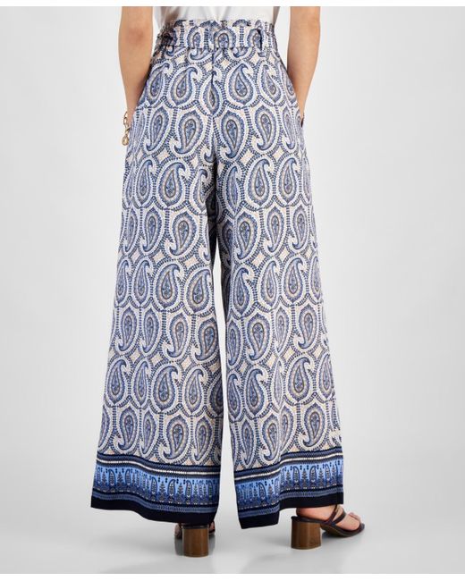 Tommy Hilfiger Blue Paisley-print Paperbag-waist Pants