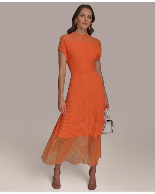Donna Karan Mock-neck A-line Dress in Orange
