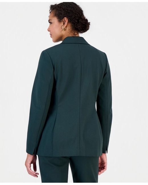 BarIII Blue Compression Notch-collar Single Button Blazer