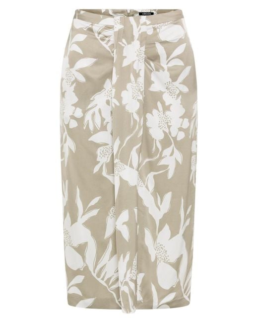 Olsen White Abstract Floral Drape Front Midi Skirt