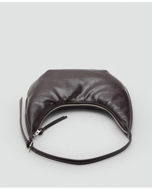 Mango Black Pebbled Effect Medium Oval Bag