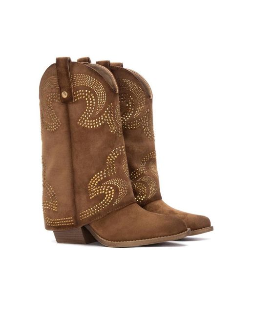 Xti Brown Suede Foldover Booties By