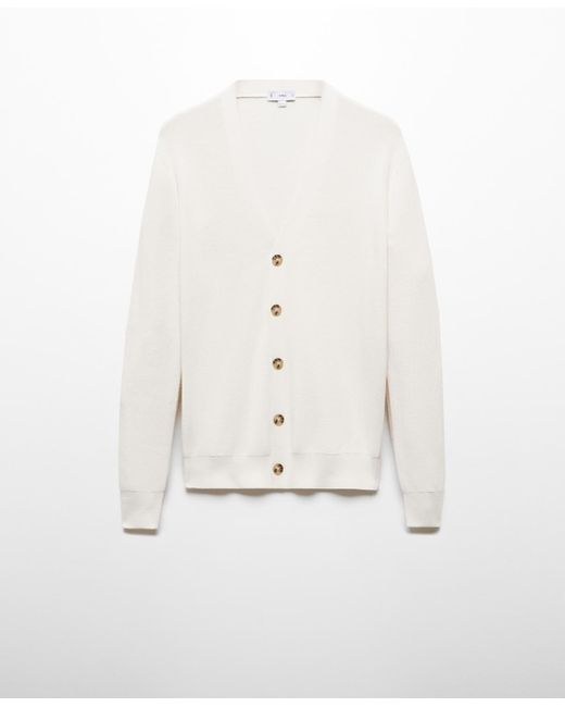 Mango White Buttoned Ribbed Cardigan for men