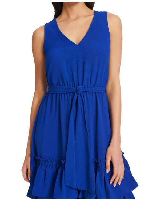 Calvin Klein Blue V-neck Sleeveless A-line Dress