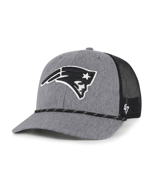 '47 Gray Heather Charcoal New England Patriots Carbon Rope Trucker Adjustable Hat