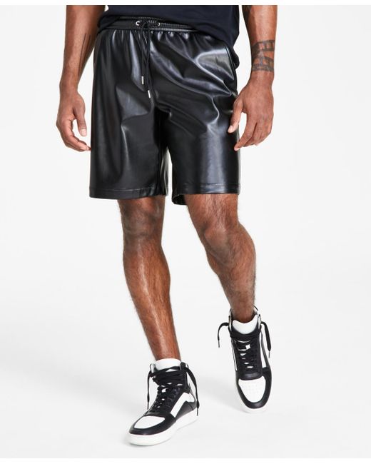 INC International Concepts Black Jax Faux Leather 7" Shorts for men