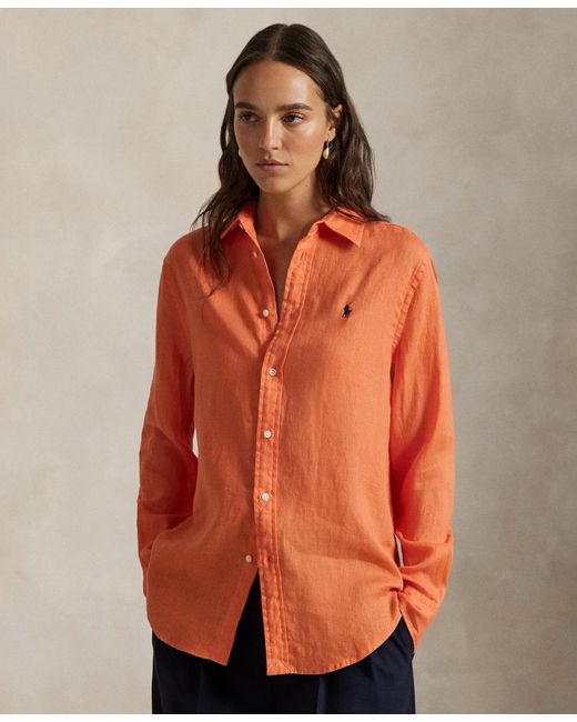 Polo Ralph Lauren Classic-fit 100% Linen Shirt in Orange | Lyst