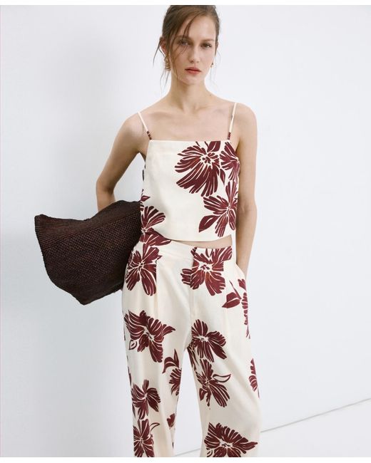 Mango Red Printed Pleated Pants
