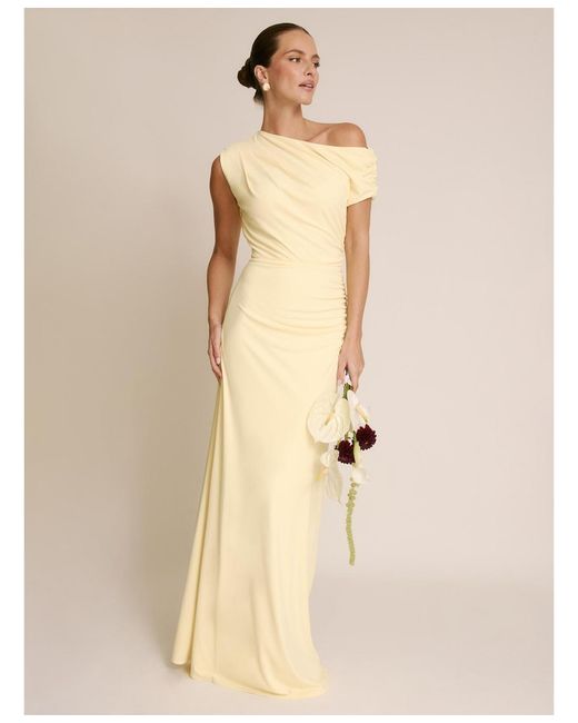 Six Stories Women's Natural Slash Neck Draped Bridesmaid Dress