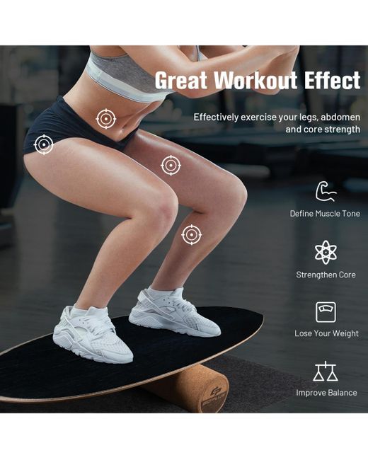 COSTWAY Black Wooden Balance Board Trainer Wobble Roller For Exercise Sports Training Equipment