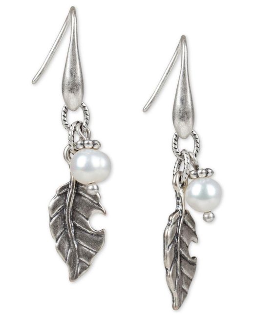 Patricia Nash Metallic Silver-tone Freshwater Pearl & Leaf Drop Earrings