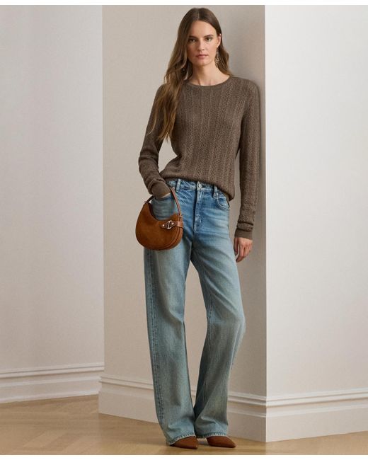Ralph Lauren Brown Long Sleeves Pointelle Knit Sweater P Xs Xxl