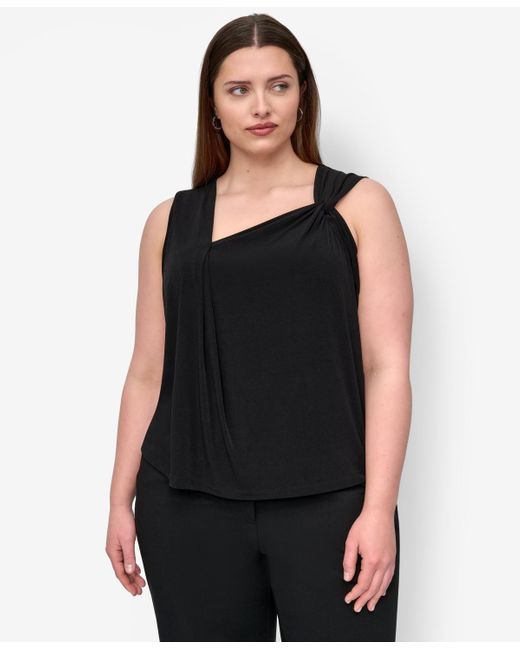 DKNY Black Plus Size Asymmetric Sleeveless Knit Top