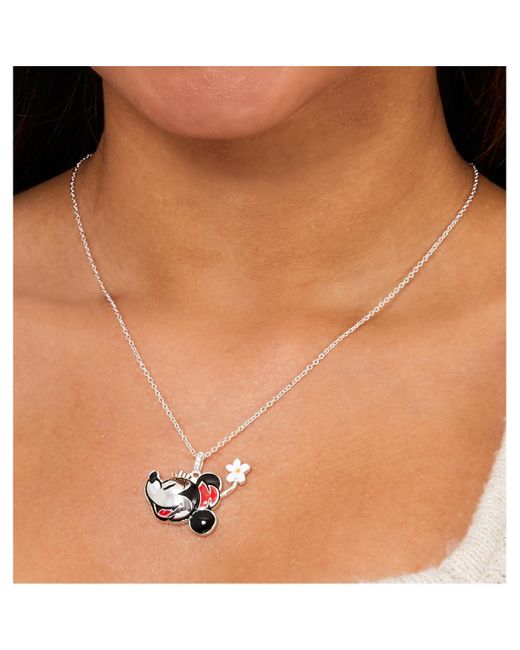 Disney White 100 Minnie Mouse Silver Plated Head Pendant Necklace