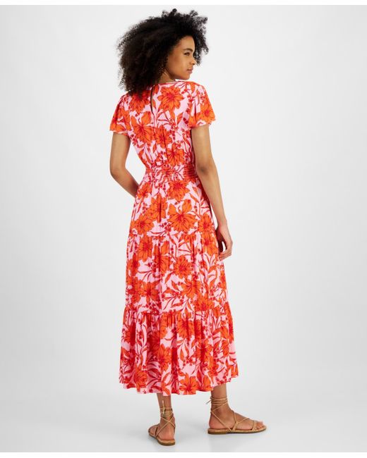 Tinsel Red Petite Print Short-sleeve Maxi Dress