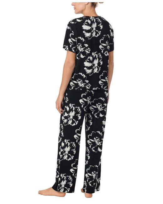Sanctuary Black 2-pc. Knit Jersey Short-sleeve Long Pajama Set