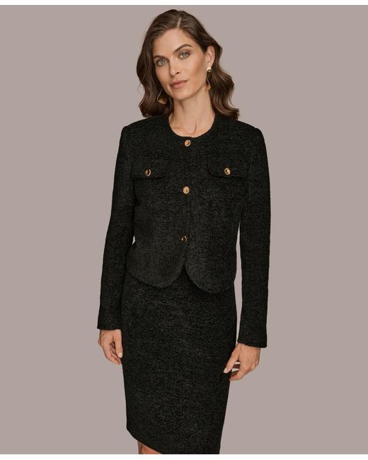 Donna Karan Black Novelty Button Front Cropped Jacket