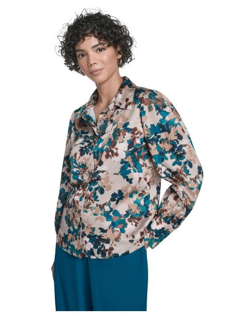 Calvin Klein Blue Petite Printed Long Sleeves Top