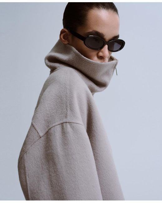 Mango Gray Wool Funnel-neck Jacket