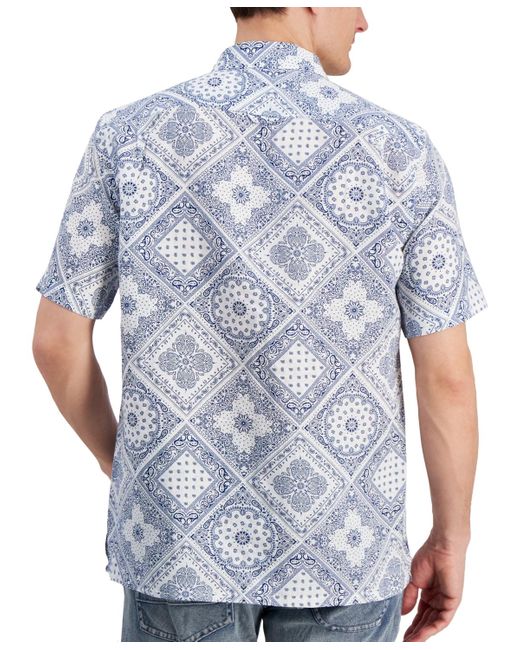 Club Room Blue Linen Bandana-print Short-sleeve Shirt for men