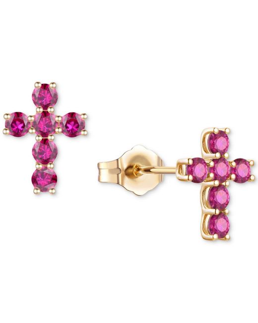 Macy's Pink Lab Grown Sapphire Cross Stud Earrings (1 Ct. T.w.