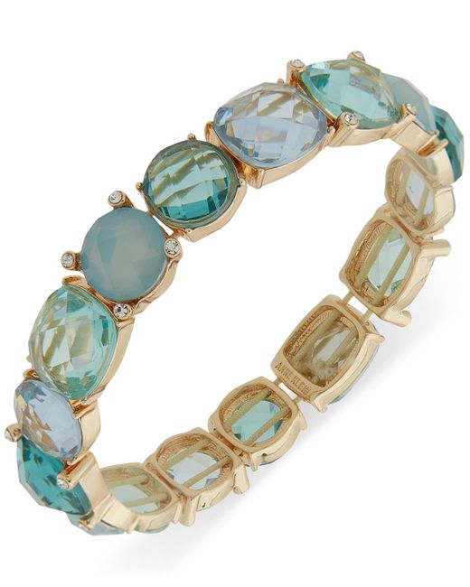 Anne Klein Blue Gold-tone Pave & Tonal Stone Stretch Bracelet