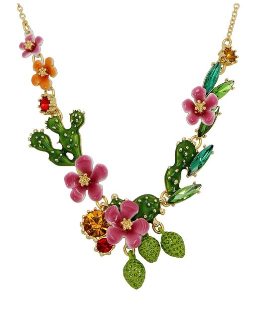 Betsey Johnson Metallic Faux Stone Tropical Flower Bib Necklace