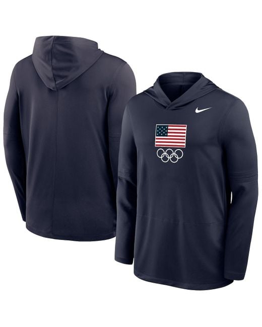 Nike Men's Blue Lightweight Dri-fit Long Sleeve Hoodie T-shirt