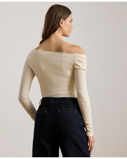 Ralph Lauren Natural Ribbed Asymmetrical Off-the-shoulder Top