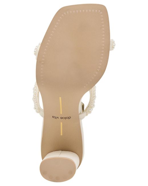 Dolce Vita White Nolah Pearl Beaded Double-band Block-heel Dress Sandals