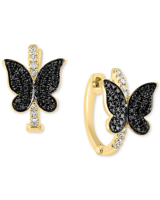Lali Jewels Black & White Diamond Butterfly Small Hoop Earrings (1/3 Ct. T.w.