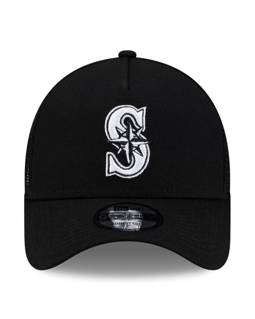 KTZ Black Seattle Mariners Side Script 9forty A-frame Trucker Adjustable Hat for men