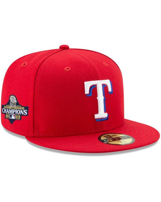 KTZ Red Texas Rangers 2023 World Series Champions 59fifty Fitted Hat for men