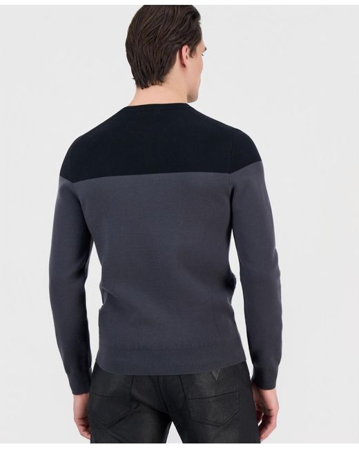Guess Blue Kantu Two-tone Crewneck Logo Sweater for men