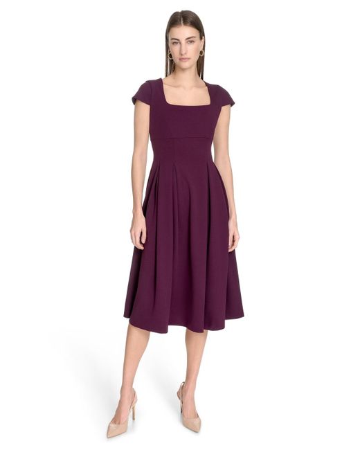 Calvin Klein Women's Purple Scuba Crepe Square-neck Fit Flair Dress