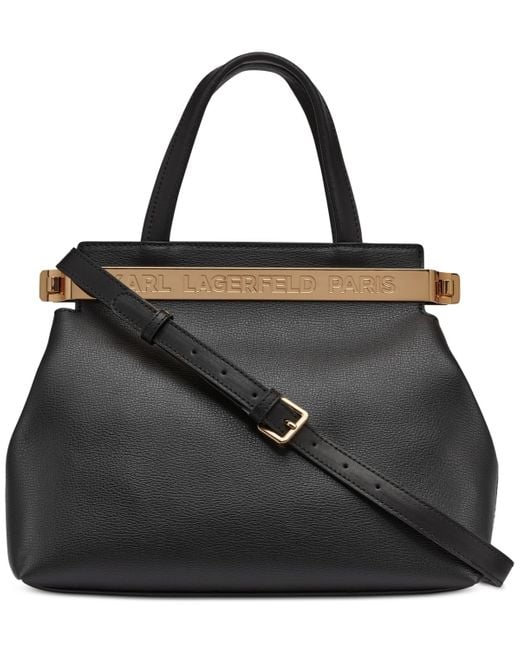 Karl Lagerfeld Black Jacqueline Medium Leather Satchel